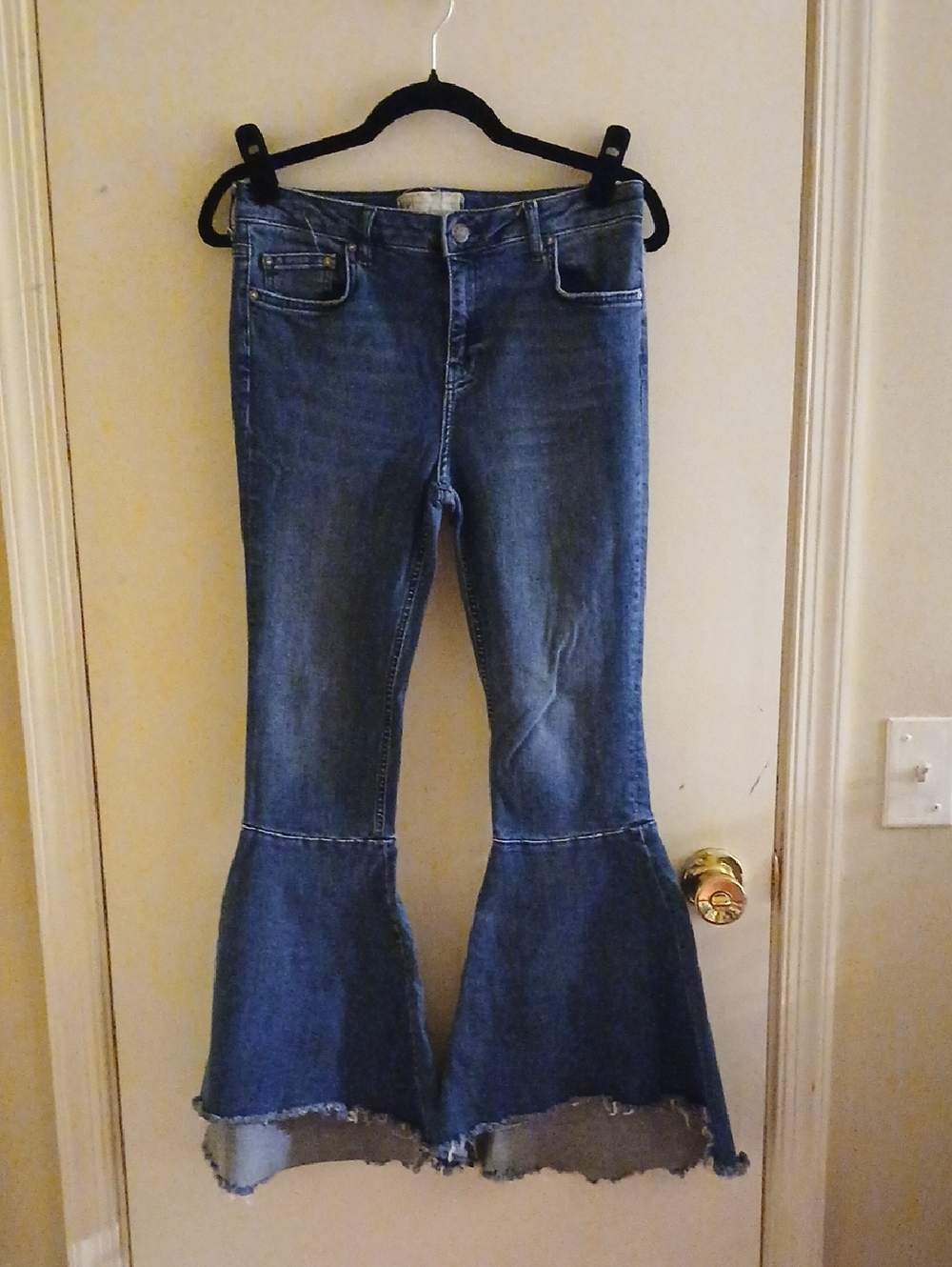 Free People High Low Wide-Leg Flare Jeans with Raw Hem